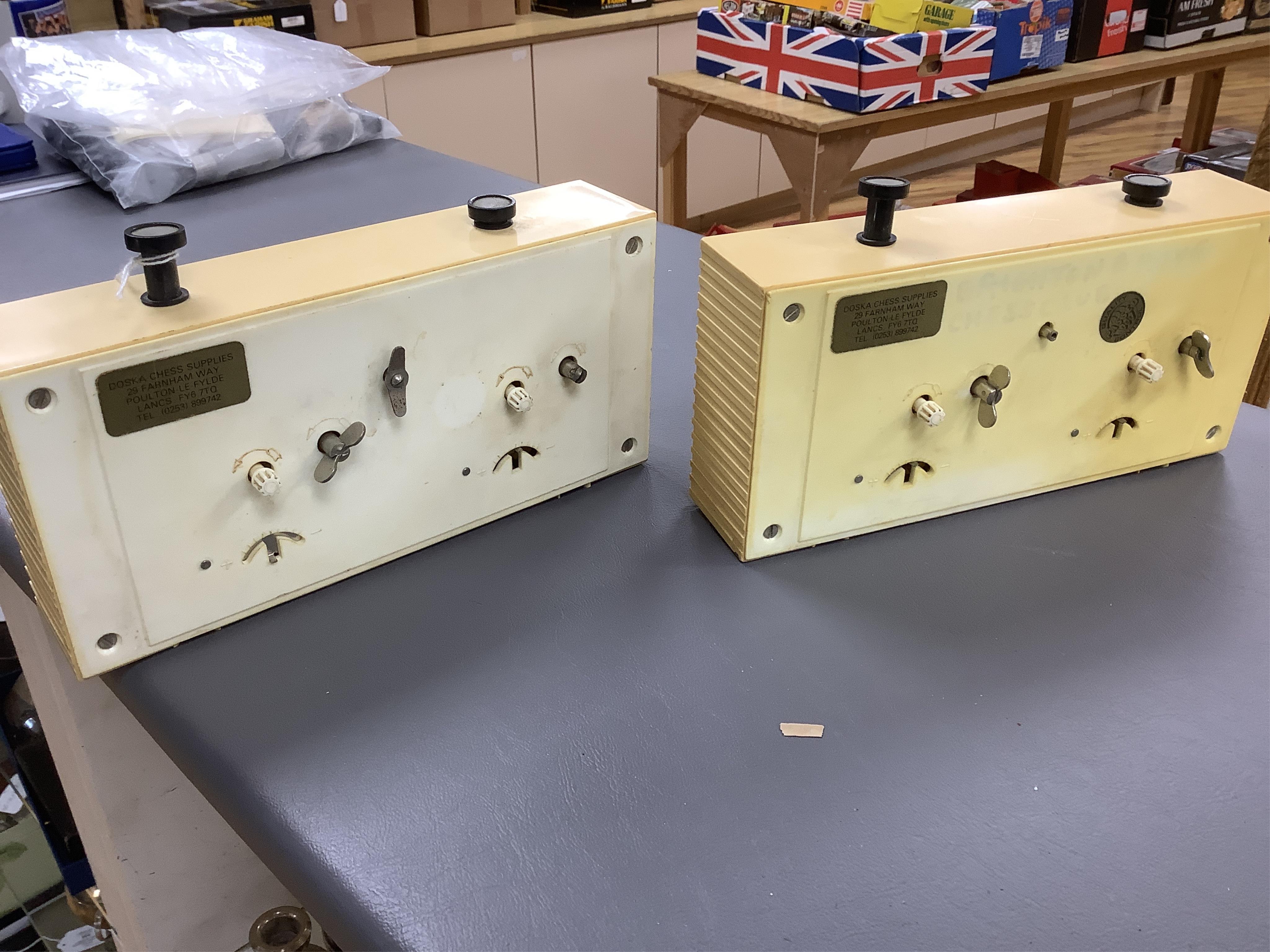 Four Russian USSR chess timers (clocks), three by Vega and a Yantar. Condition - fair to good, Yantar missing glass front.